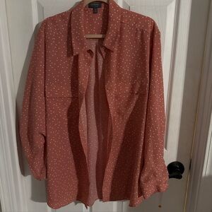 Madison polkadotted pink button up shirt with 3/4 sleeves size 3X